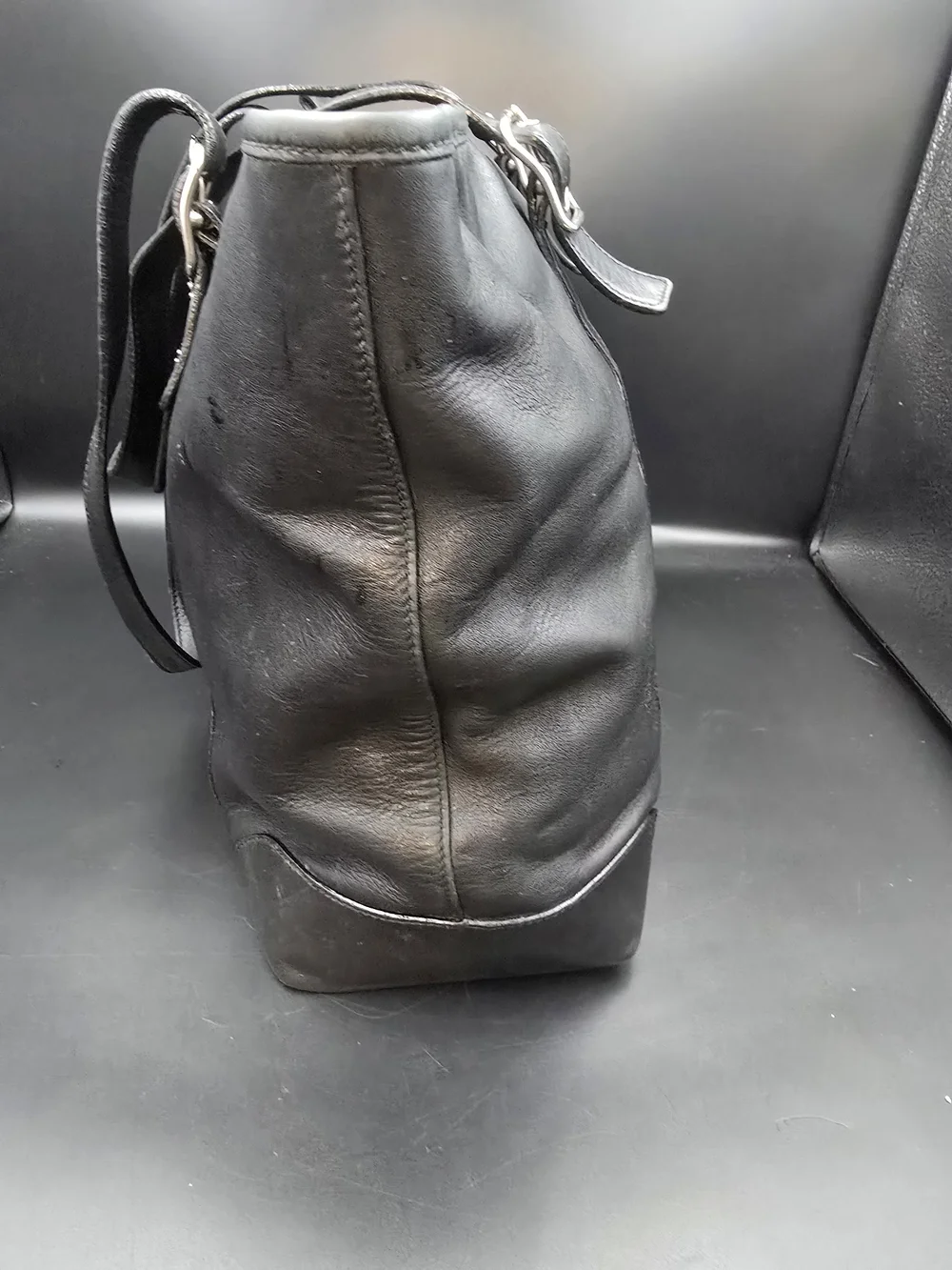Coach Black Leather Tote with Buckle Straps